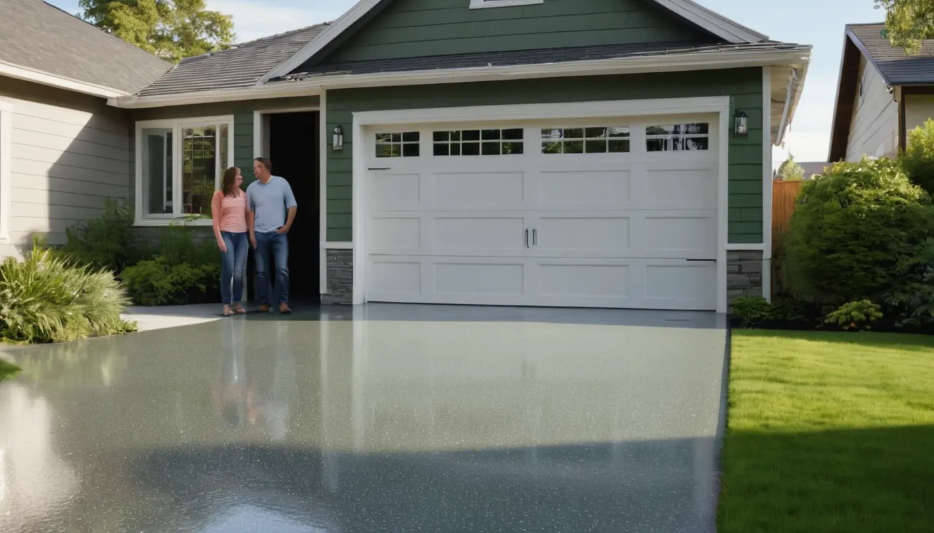 A freshly coated epoxy garage floor in a St. Michael home
